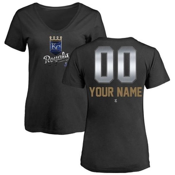 Women's Kansas City Royals Custom ＃00 Midnight Mascot V-Neck T-Shirt - Black