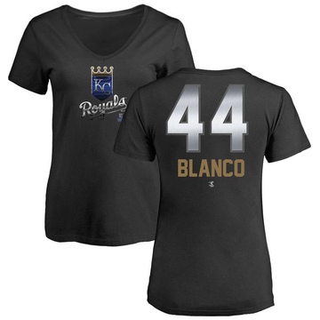 Women's Kansas City Royals Dairon Blanco ＃44 Midnight Mascot V-Neck T-Shirt - Black