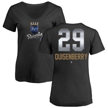 Women's Kansas City Royals Dan Quisenberry ＃29 Midnight Mascot V-Neck T-Shirt - Black