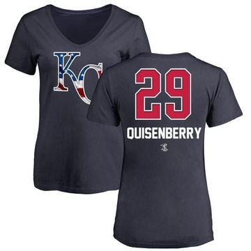 Women's Kansas City Royals Dan Quisenberry ＃29 Name and Number Banner Wave V-Neck T-Shirt - Navy