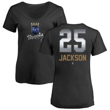 Women's Kansas City Royals Danny Jackson ＃25 Midnight Mascot V-Neck T-Shirt - Black