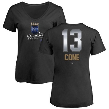 Women's Kansas City Royals David Cone ＃13 Midnight Mascot V-Neck T-Shirt - Black