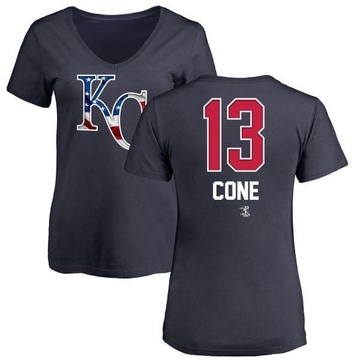 Women's Kansas City Royals David Cone ＃13 Name and Number Banner Wave V-Neck T-Shirt - Navy