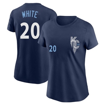 Women's Kansas City Royals Frank White ＃20 2022 City Connect Name & Number T-Shirt - Navy