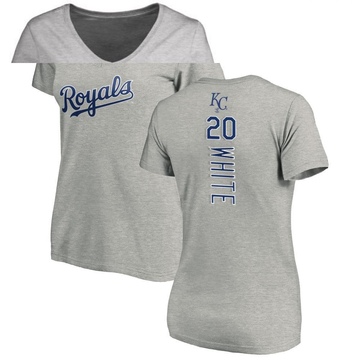 Women's Kansas City Royals Frank White ＃20 Backer Slim Fit T-Shirt Ash