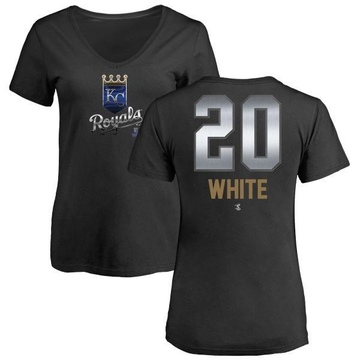 Women's Kansas City Royals Frank White ＃20 Midnight Mascot V-Neck T-Shirt - Black