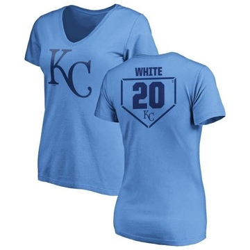 Women's Kansas City Royals Frank White ＃20 RBI Slim Fit V-Neck T-Shirt - Light Blue