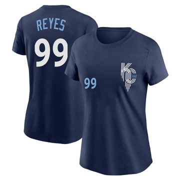 Women's Kansas City Royals Franmil Reyes ＃99 2022 City Connect Name & Number T-Shirt - Navy