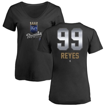 Women's Kansas City Royals Franmil Reyes ＃99 Midnight Mascot V-Neck T-Shirt - Black