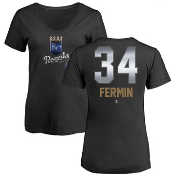 Women's Kansas City Royals Freddy Fermin ＃34 Midnight Mascot V-Neck T-Shirt - Black