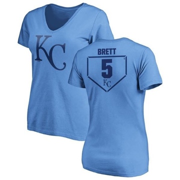 Women's Kansas City Royals George Brett ＃5 RBI Slim Fit V-Neck T-Shirt - Light Blue