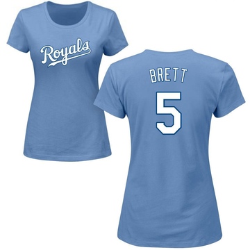 Women's Kansas City Royals George Brett ＃5 Roster Name & Number T-Shirt - Light Blue