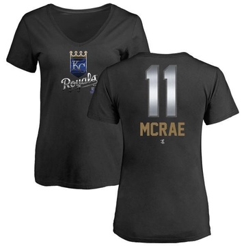 Women's Kansas City Royals Hal Mcrae ＃11 Midnight Mascot V-Neck T-Shirt - Black