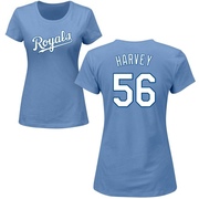 Women's Kansas City Royals Hunter Harvey ＃56 Roster Name & Number T-Shirt - Light Blue