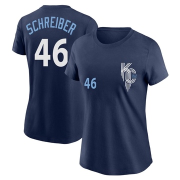 Women's Kansas City Royals John Schreiber ＃46 2022 City Connect Name & Number T-Shirt - Navy