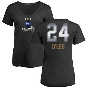 Women's Kansas City Royals Jordan Lyles ＃24 Midnight Mascot V-Neck T-Shirt - Black