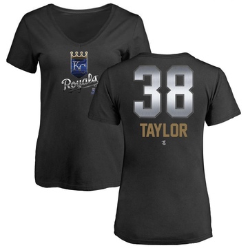 Women's Kansas City Royals Josh Taylor ＃38 Midnight Mascot V-Neck T-Shirt - Black