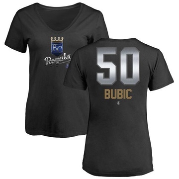 Women's Kansas City Royals Kris Bubic ＃50 Midnight Mascot V-Neck T-Shirt - Black