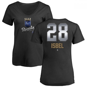 Women's Kansas City Royals Kyle Isbel ＃28 Midnight Mascot V-Neck T-Shirt - Black