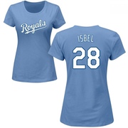 Women's Kansas City Royals Kyle Isbel ＃28 Roster Name & Number T-Shirt - Light Blue