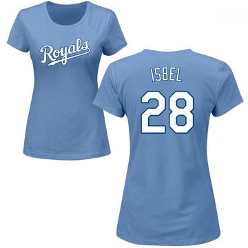 Women's Kansas City Royals Kyle Isbel ＃28 Roster Name & Number T-Shirt - Light Blue