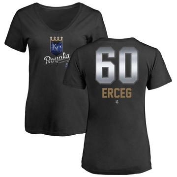 Women's Kansas City Royals Lucas Erceg ＃60 Midnight Mascot V-Neck T-Shirt - Black