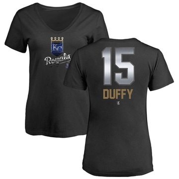 Women's Kansas City Royals Matt Duffy ＃15 Midnight Mascot V-Neck T-Shirt - Black