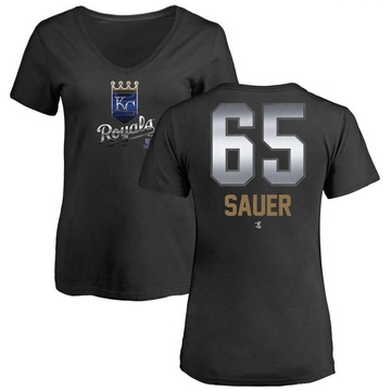 Women's Kansas City Royals Matt Sauer ＃65 Midnight Mascot V-Neck T-Shirt - Black