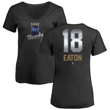 Women's Kansas City Royals Nate Eaton ＃18 Midnight Mascot V-Neck T-Shirt - Black