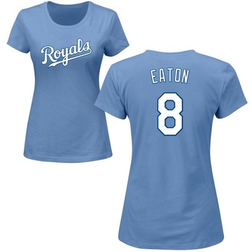 Women's Kansas City Royals Nathan Eaton ＃8 Roster Name & Number T-Shirt - Light Blue