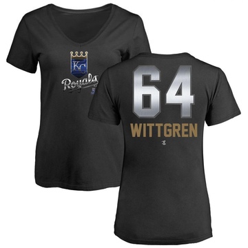 Women's Kansas City Royals Nick Wittgren ＃64 Midnight Mascot V-Neck T-Shirt - Black