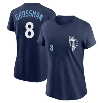 Women's Kansas City Royals Robbie Grossman ＃8 2022 City Connect Name & Number T-Shirt - Navy