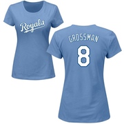 Women's Kansas City Royals Robbie Grossman ＃8 Roster Name & Number T-Shirt - Light Blue