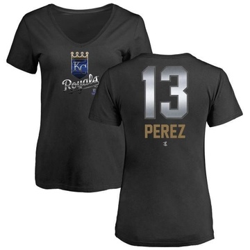 Women's Kansas City Royals Salvador Perez ＃13 Midnight Mascot V-Neck T-Shirt - Black