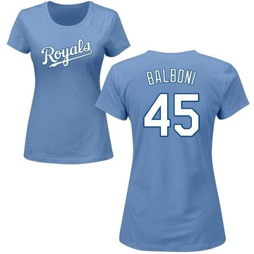 Women's Kansas City Royals Steve Balboni ＃45 Roster Name & Number T-Shirt - Light Blue
