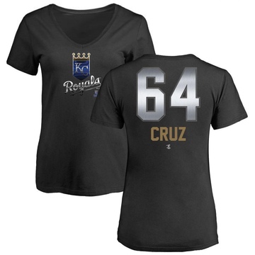 Women's Kansas City Royals Steven Cruz ＃64 Midnight Mascot V-Neck T-Shirt - Black