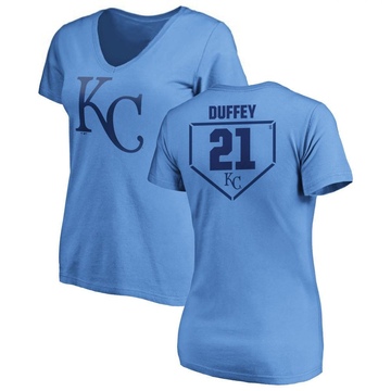 Women's Kansas City Royals Tyler Duffey ＃21 RBI Slim Fit V-Neck T-Shirt - Light Blue