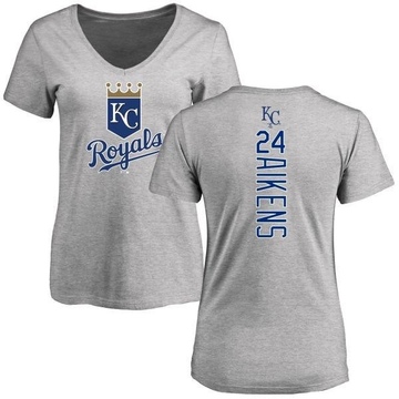 Women's Kansas City Royals Willie Aikens ＃24 Backer Slim Fit T-Shirt Ash