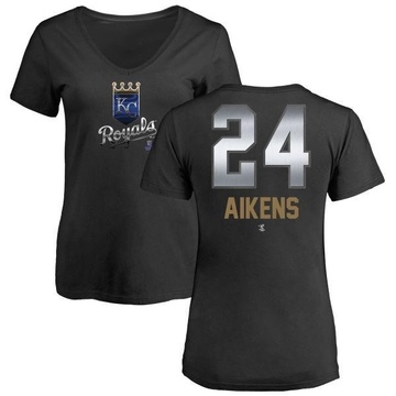 Women's Kansas City Royals Willie Aikens ＃24 Midnight Mascot V-Neck T-Shirt - Black