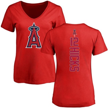 Women's Los Angeles Angels Aaron Hicks ＃12 Backer Slim Fit T-Shirt - Red