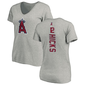 Women's Los Angeles Angels Aaron Hicks ＃12 Backer Slim Fit T-Shirt Ash