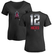 Women's Los Angeles Angels Aaron Hicks ＃12 Midnight Mascot V-Neck T-Shirt - Black