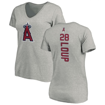 Women's Los Angeles Angels Aaron Loup ＃28 Backer Slim Fit T-Shirt Ash