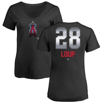 Women's Los Angeles Angels Aaron Loup ＃28 Midnight Mascot V-Neck T-Shirt - Black