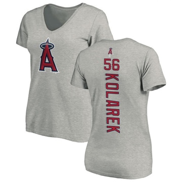 Women's Los Angeles Angels Adam Kolarek ＃56 Backer Slim Fit T-Shirt Ash