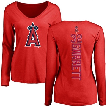 Women's Los Angeles Angels Amir Garrett ＃32 Backer Slim Fit Long Sleeve T-Shirt - Red