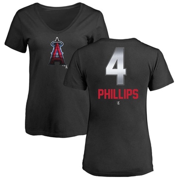 Women's Los Angeles Angels Brett Phillips ＃4 Midnight Mascot V-Neck T-Shirt - Black