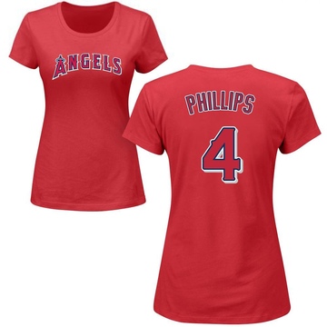 Women's Los Angeles Angels Brett Phillips ＃4 Roster Name & Number T-Shirt - Red