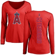 Women's Los Angeles Angels Bryce Teodosio ＃22 Backer Slim Fit Long Sleeve T-Shirt - Red