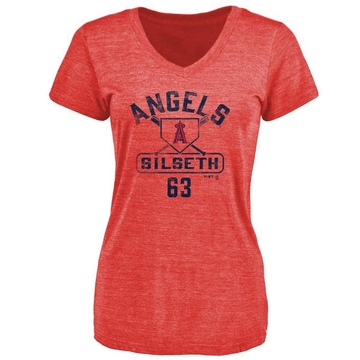 Women's Los Angeles Angels Chase Silseth ＃63 Base Runner T-Shirt - Red